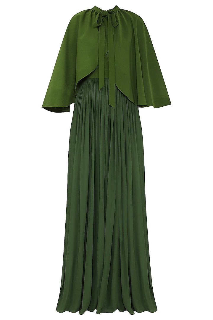 Green Scarf Collar Gown by Swatee Singh