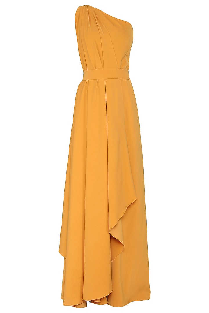 Mustard drape wide leg jumpsuit available only at Pernia's Pop Up Shop ...