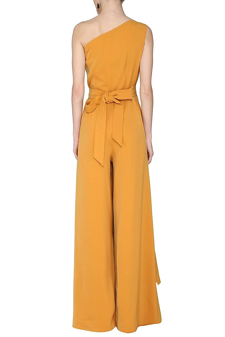 Mustard drape wide leg jumpsuit available only at Pernia's Pop Up Shop.