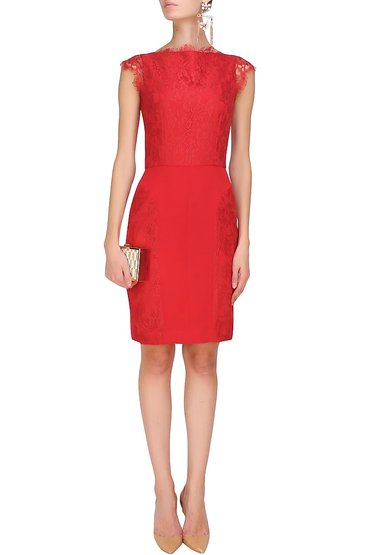 Crimson red lace curva wiggle dress available only at Pernia's Pop Up Shop.