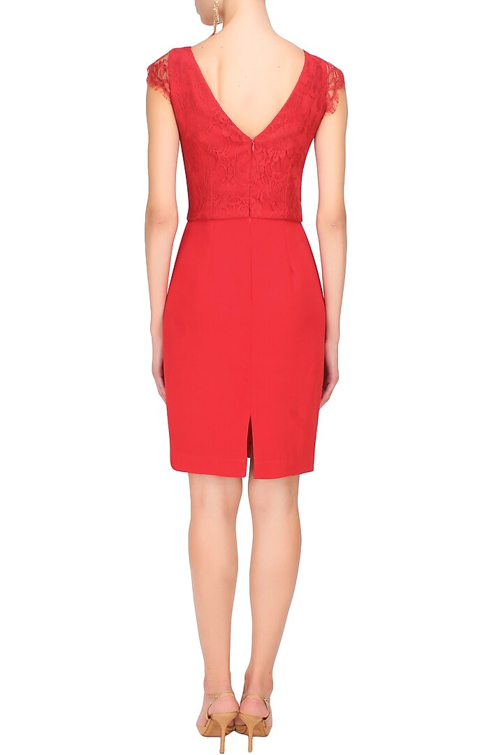 Crimson red lace curva wiggle dress available only at Pernia's Pop Up Shop.