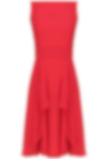 Crimson red retro flared dress by Swatee Singh