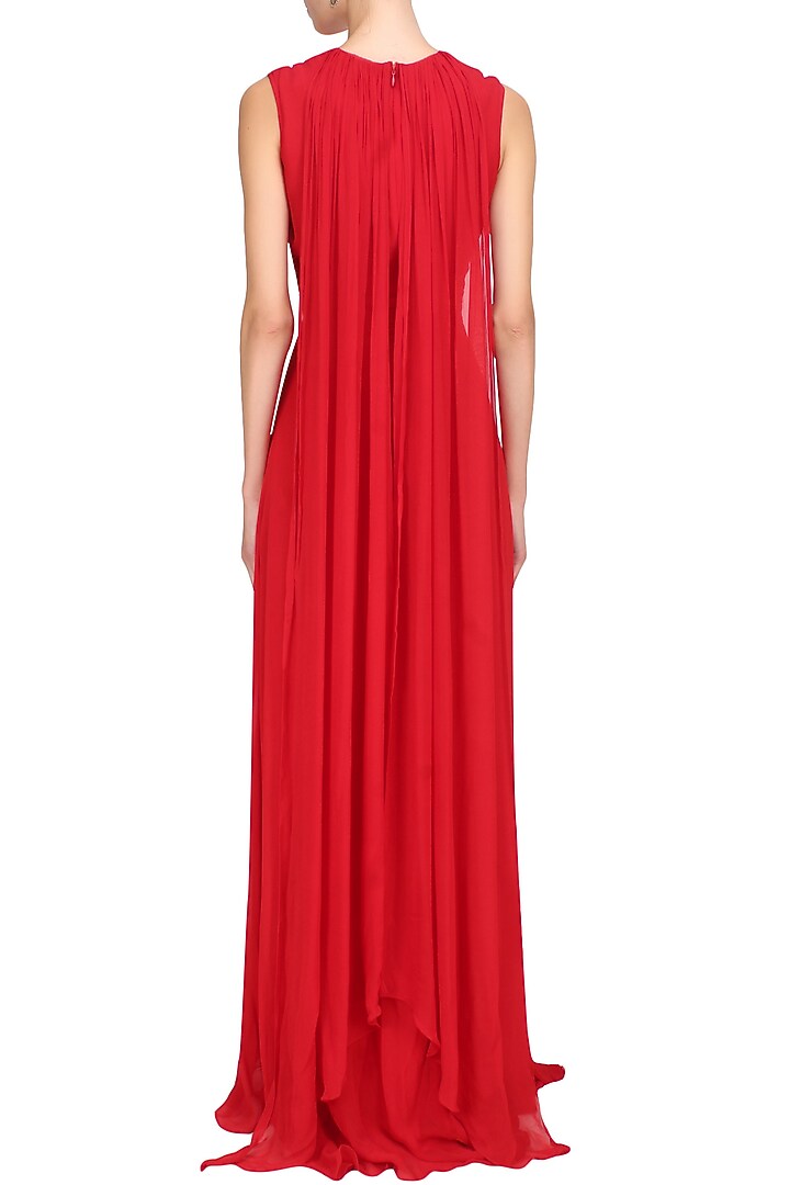Crimson red draped panel fit and flared gown available only at Pernia's Pop Up Shop.