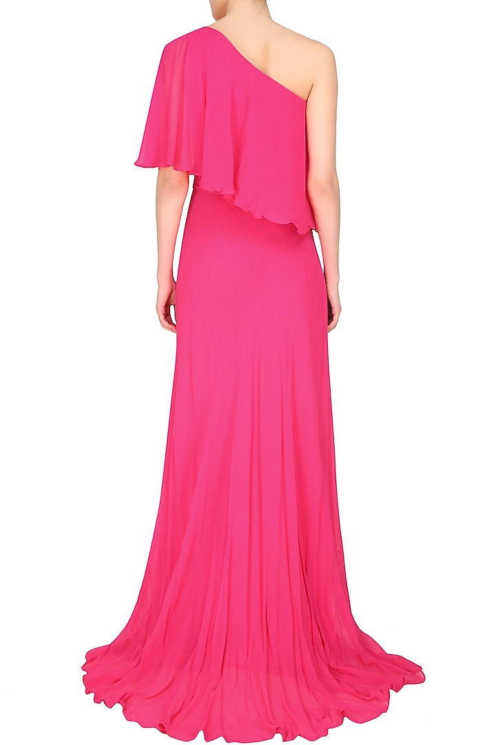 Fuschia pink one shoulder retro flared cape gown available only at Pernia's Pop Up Shop.