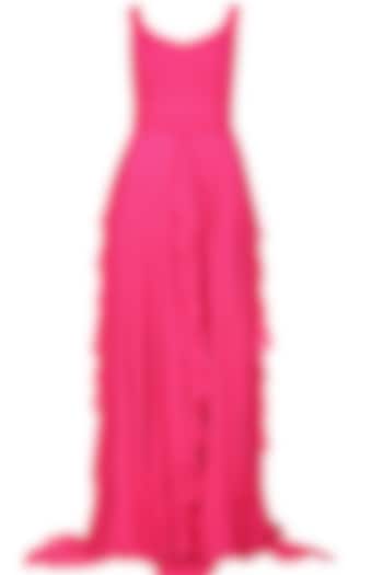 Fuchsia pink retro ruffled gown by Swatee Singh
