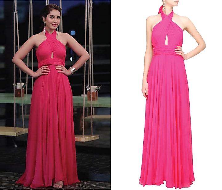Fuschia pink pleated crossover flared gown available only at Pernia's Pop Up Shop.