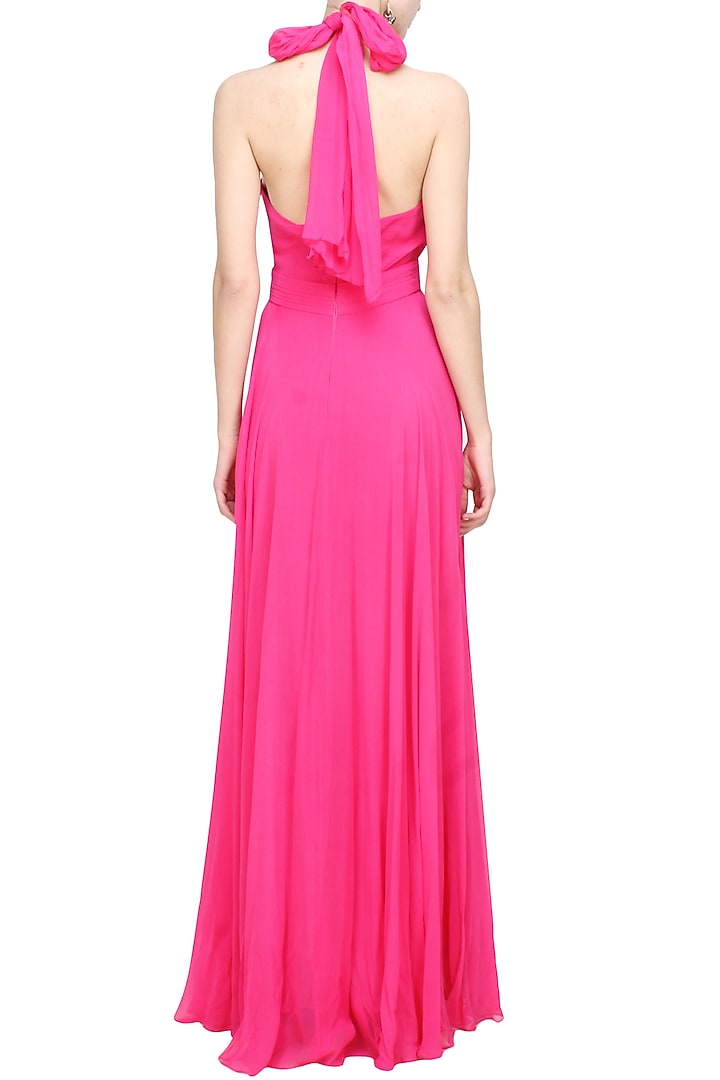 Fuschia pink pleated crossover flared gown available only at Pernia's Pop Up Shop.