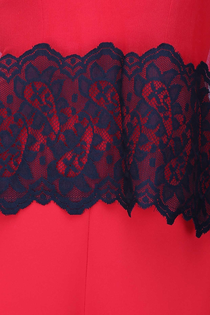 Crimson red and black lace applique work cape jumpsuit available only at Pernia's Pop Up Shop.