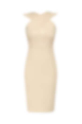 Beige cross neck widggle lace dress available only at Pernia's Pop Up Shop