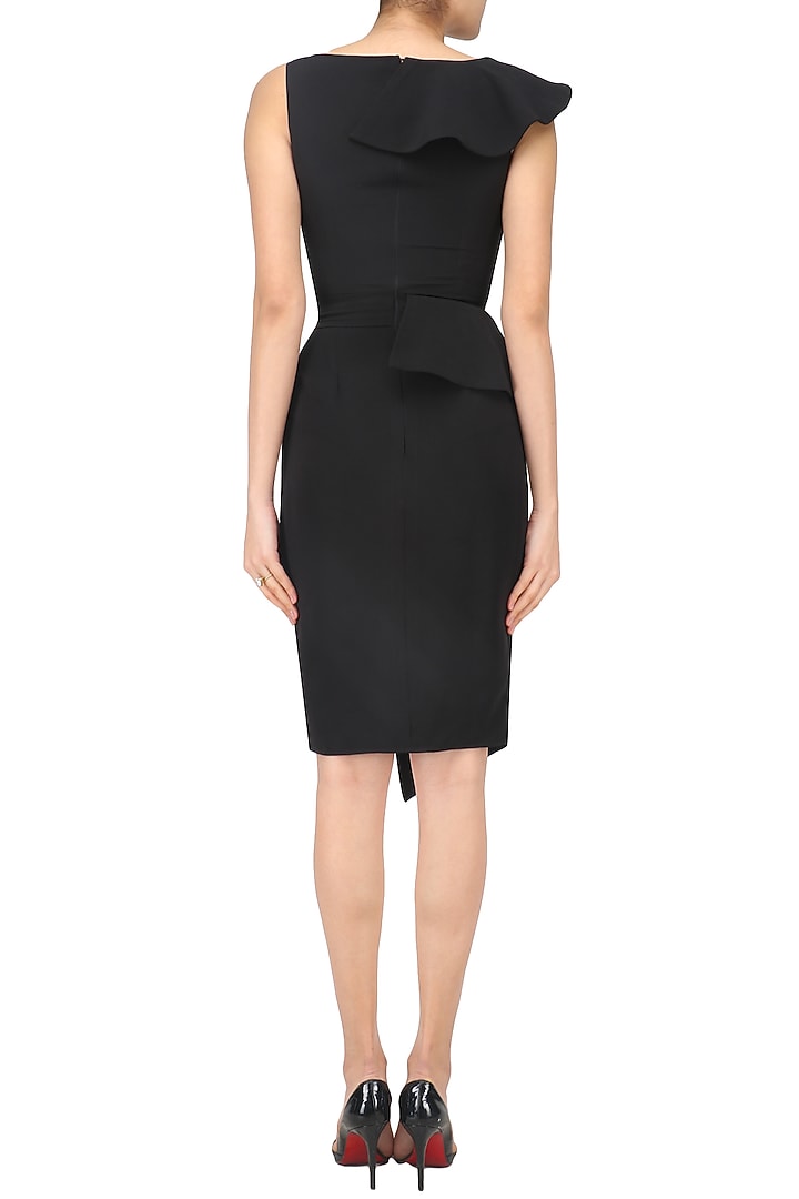 Black overlapping hem ruffle and peplum dress available only at Pernia's Pop Up Shop