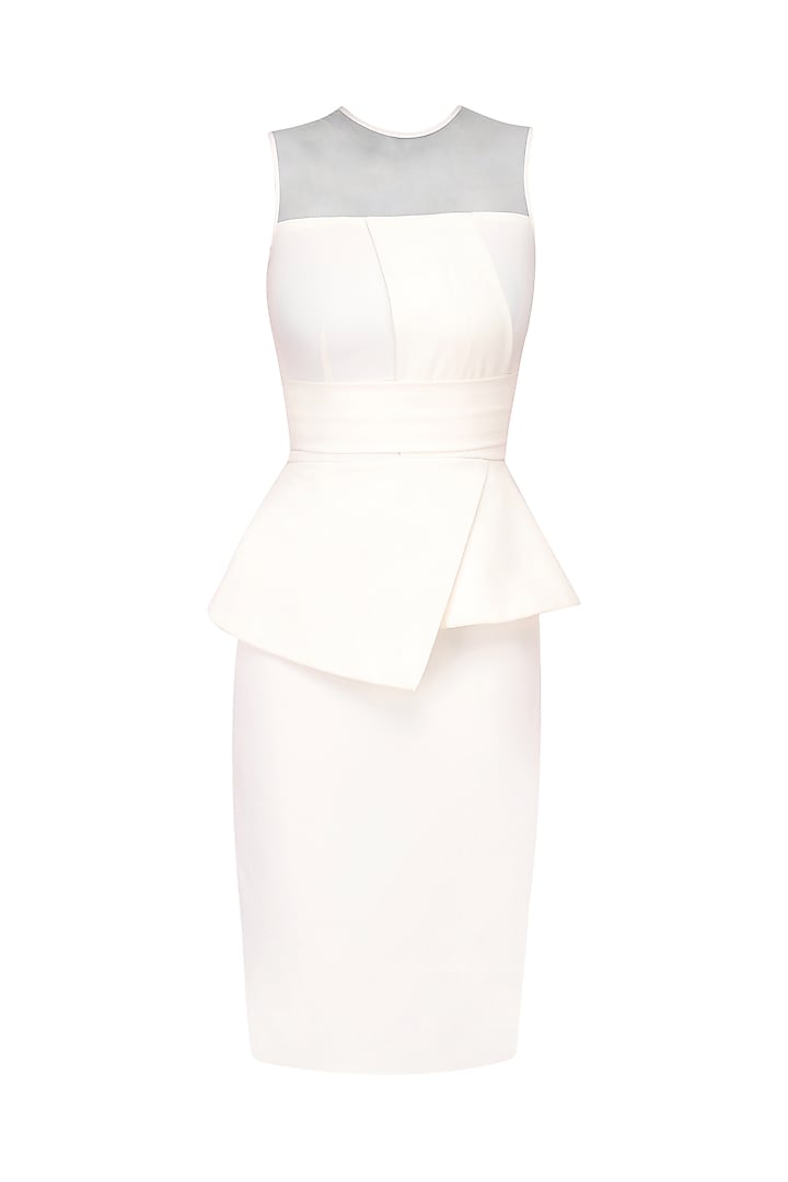 Ivory Sheer Neck Panelled Wiggle Dress by Swatee Singh