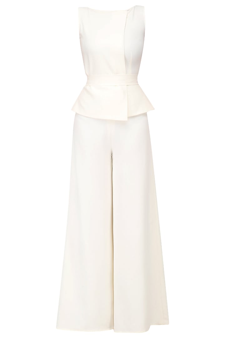 Ivory Overlapping Drape Jumpsuit by Swatee Singh