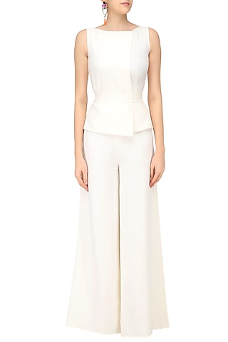 Ivory Overlapping Drape Jumpsuit by Swatee Singh