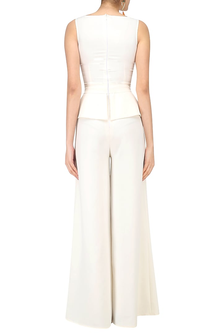 Ivory overlapping drape jumpsuit available only at Pernia's Pop Up Shop