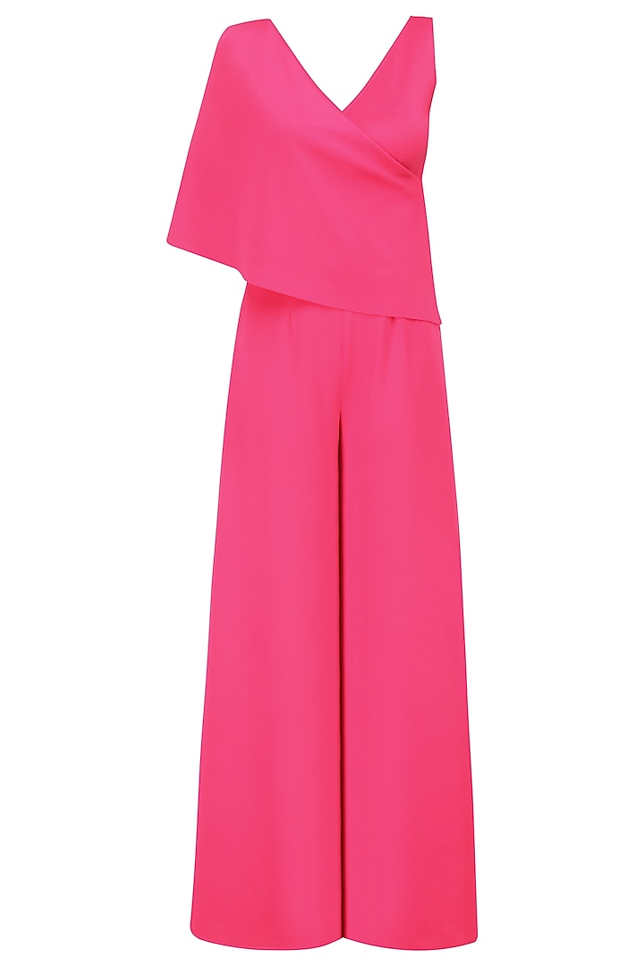 Fuschia Pink Overlapping Cape Jumpsuit by Swatee Singh