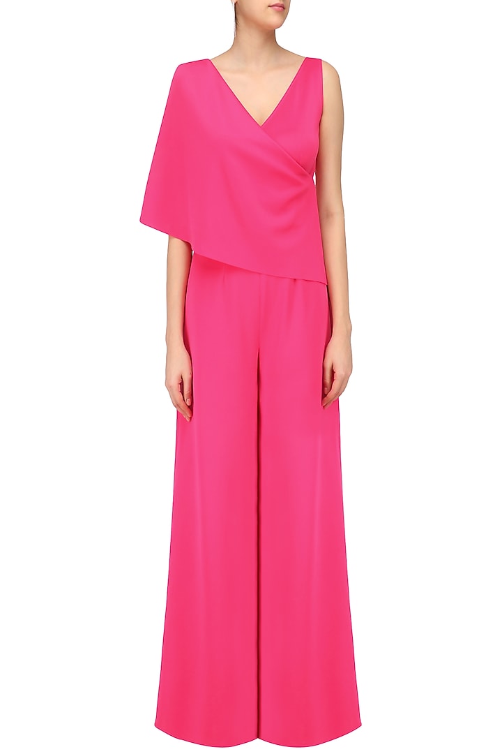 Fuschia pink overlapping cape jumpsuit available only at Pernia's Pop Up Shop