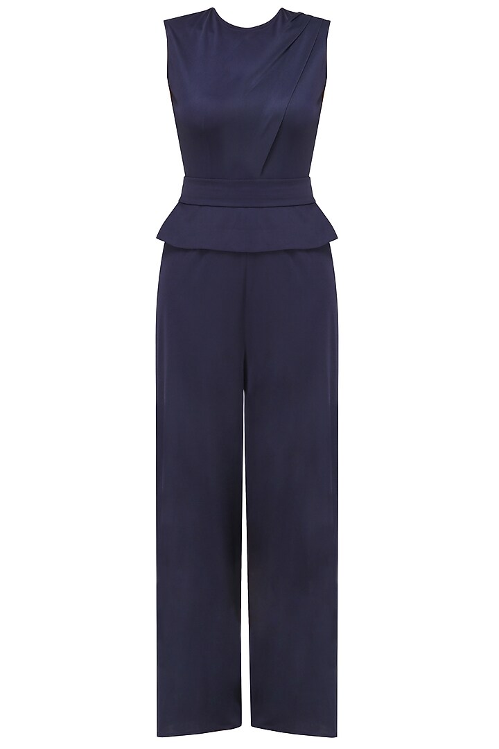 Navy blue peplum detail cutout jumpsuit available only at Pernia's Pop Up Shop