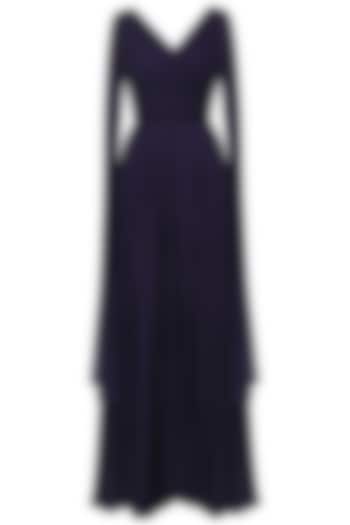 Navy Blue Overlapping Pleated Drape Gown by Swatee Singh