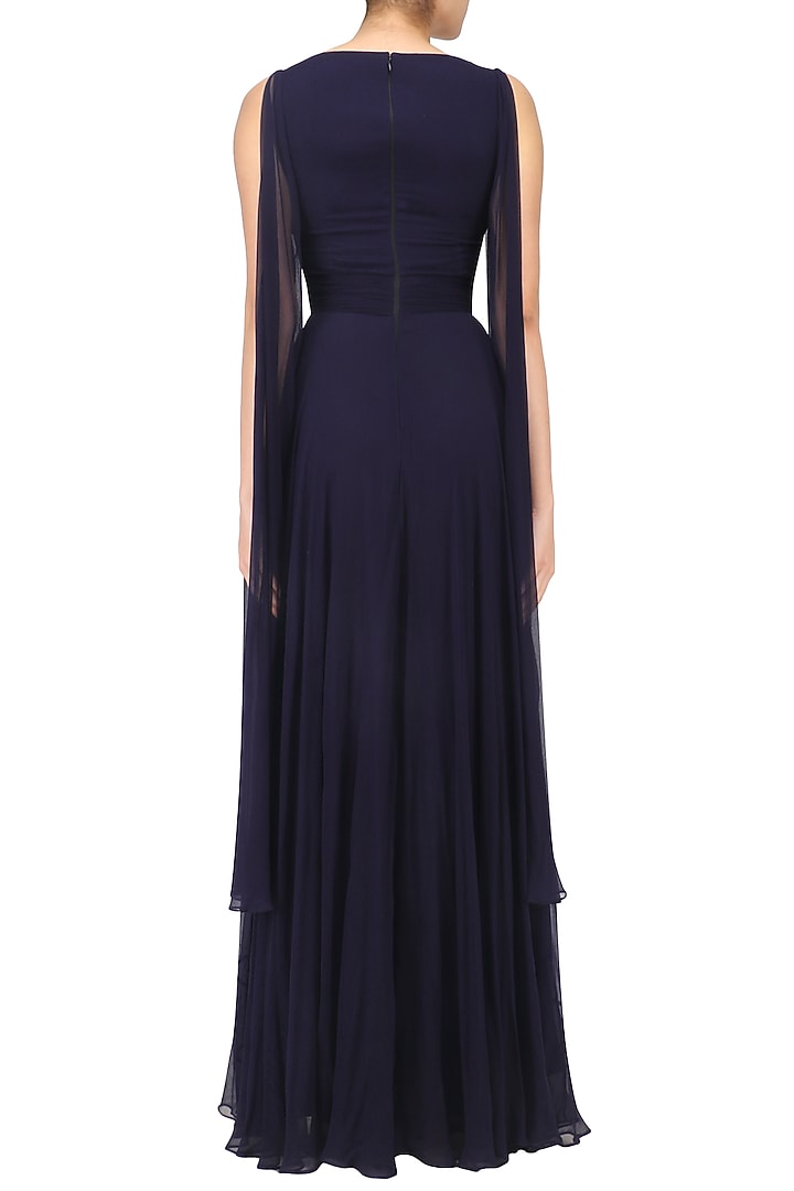 Navy blue overlapping pleated drape gown available only at Pernia's Pop Up Shop