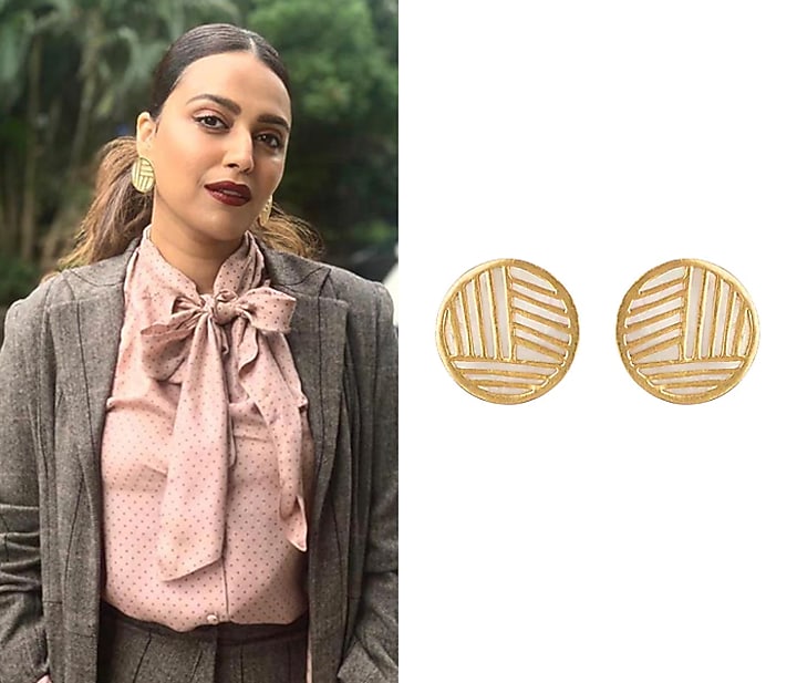 Gold Plated White MOP Stud Earrings by Varnika Arora at Pernia's Pop Up Shop