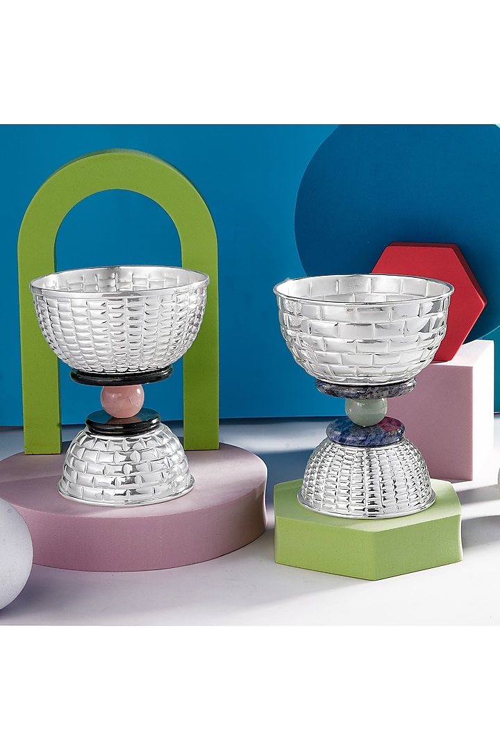 Multi-Colored Silver-Plated Brass Bowls (Set Of 2) by SwatiN at Pernia's Pop Up Shop