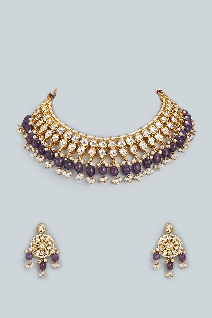 Gold Finish Choker Necklace Set by Swabhimann Jewellery at Pernia's Pop Up Shop
