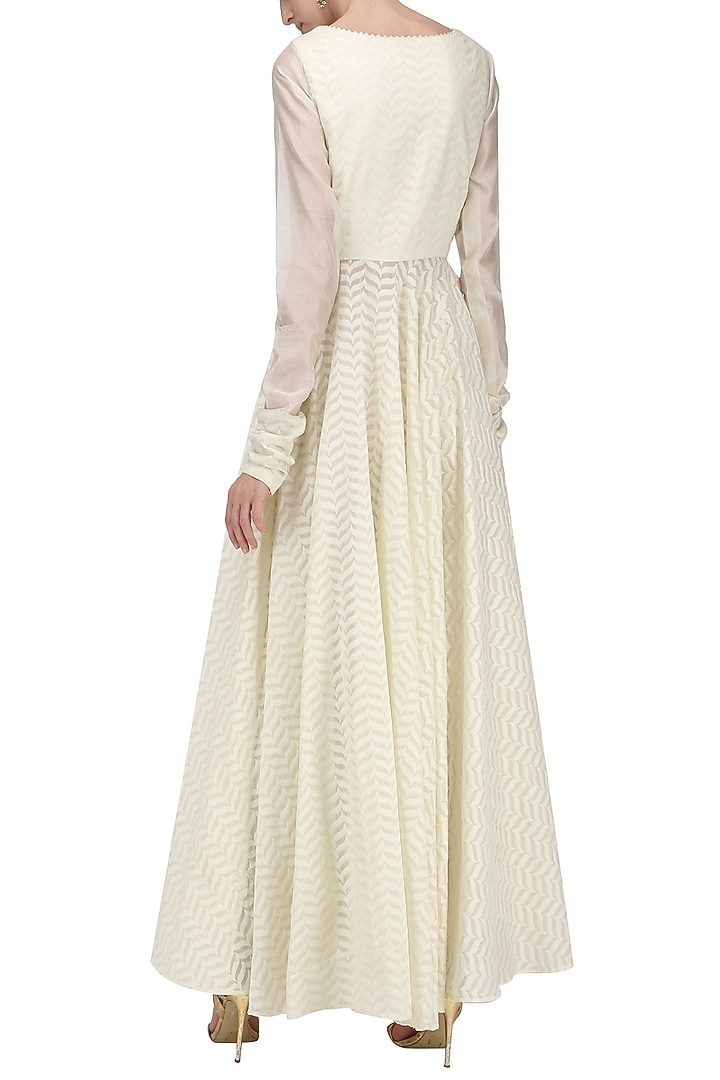 Ivory angharka in chanderi with pallazo and dupatta available only at Pernia's Pop Up Shop.