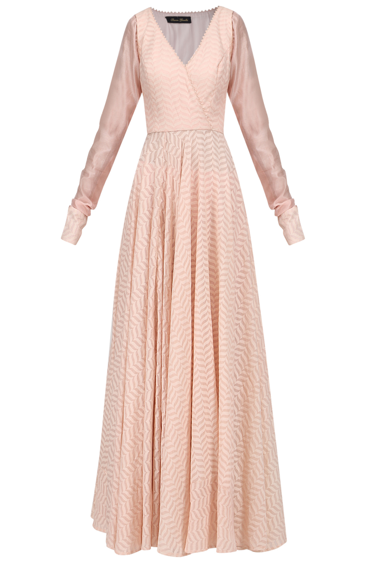 Peach Anghrakha in chanderi with pallazo and dupatta available only at Pernia's Pop Up Shop.