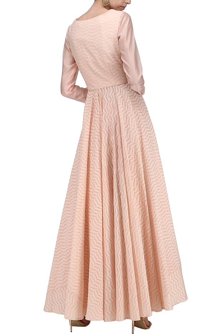 Peach Anghrakha in chanderi with pallazo and dupatta available only at Pernia's Pop Up Shop.
