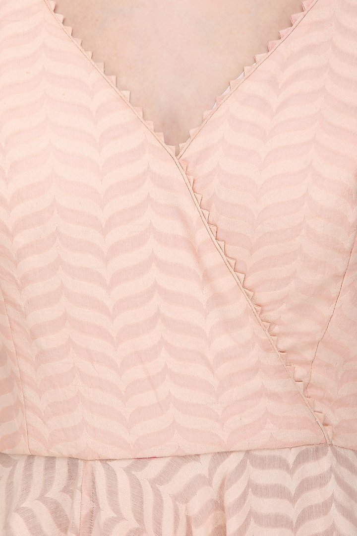 Peach Anghrakha in chanderi with pallazo and dupatta available only at Pernia's Pop Up Shop.