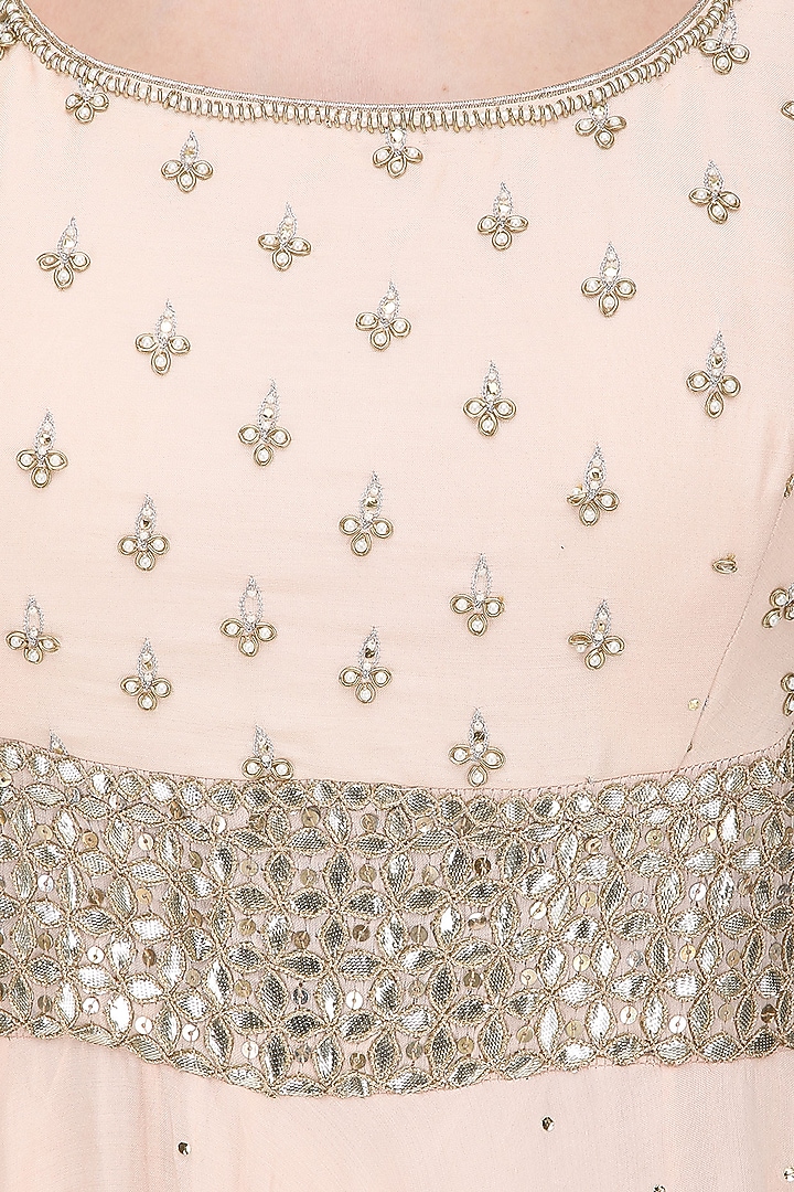 Peach mukaish with Chanderi skirt and pearl work dupatta available only at Pernia's Pop Up Shop.