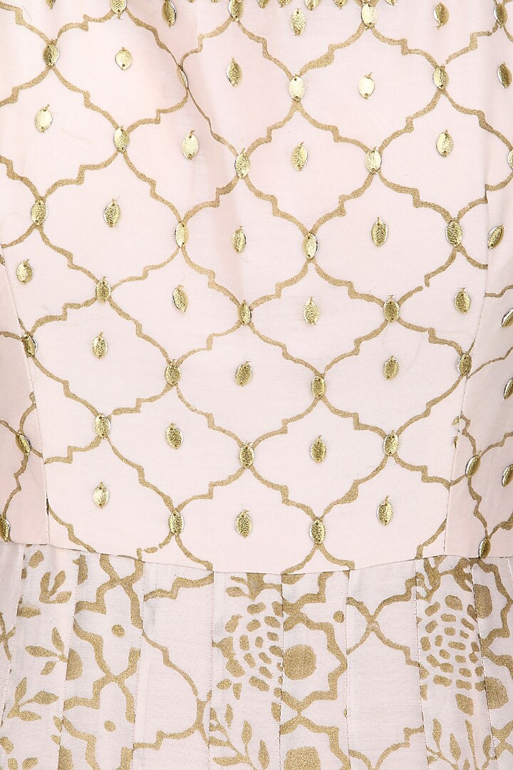 A peach chanderi block print anarkali available only at Pernia's Pop Up Shop.