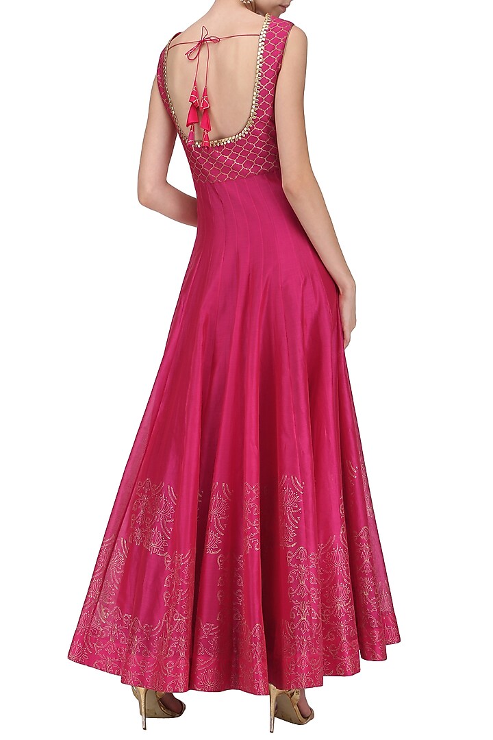 Hot pink chanderi anarkali available only at Pernia's Pop Up Shop.
