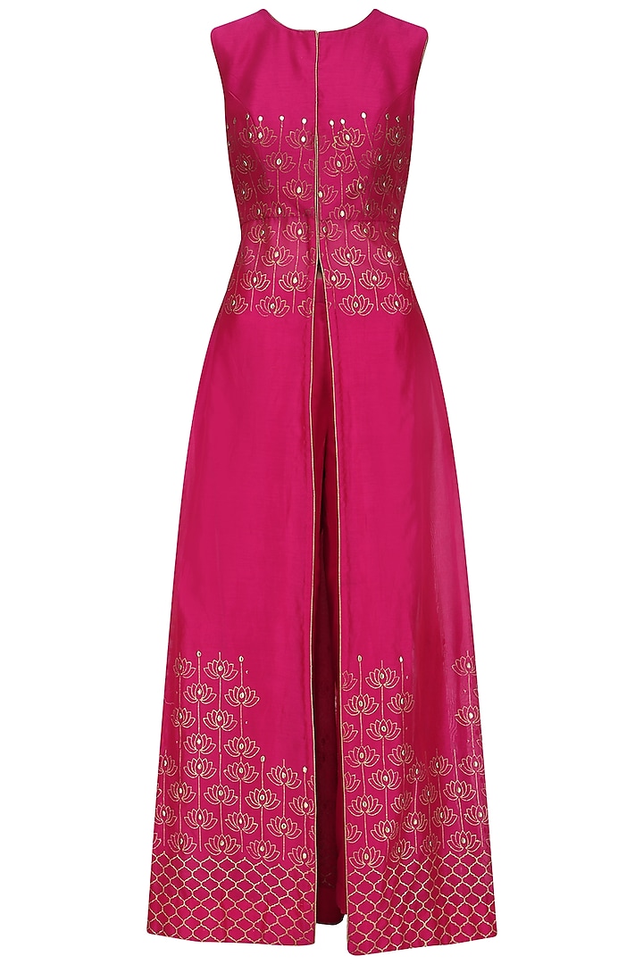 Hot Pink A Line Chanderi Cape with Pallazo by Sawan Gandhi