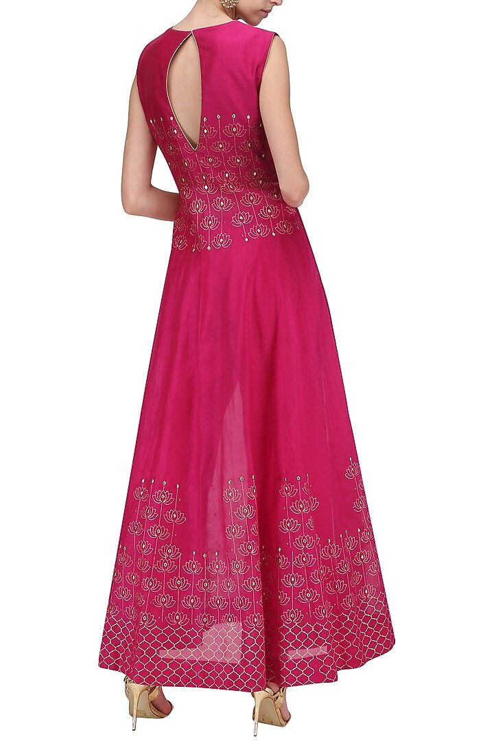 Hot pink A line chanderi cape with pallazo available only at Pernia's Pop Up Shop.