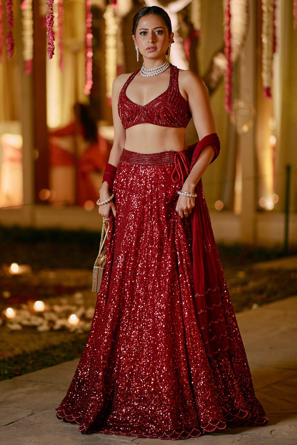 Red sequins lehenga – Sawan Gandhi Online Store