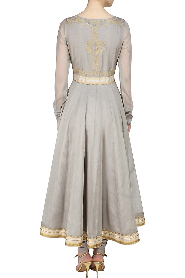 Ash grey zari motifs high waisted skirt and crop top set available only at Pernia's Pop Up Shop.