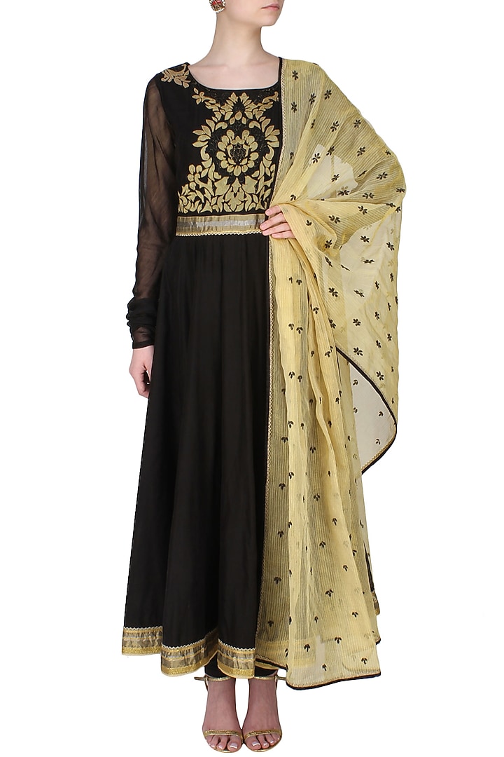 Ash grey handcut mtoifs kalidaar kurta and churidaar pants set available only at Pernia's Pop Up Shop.
