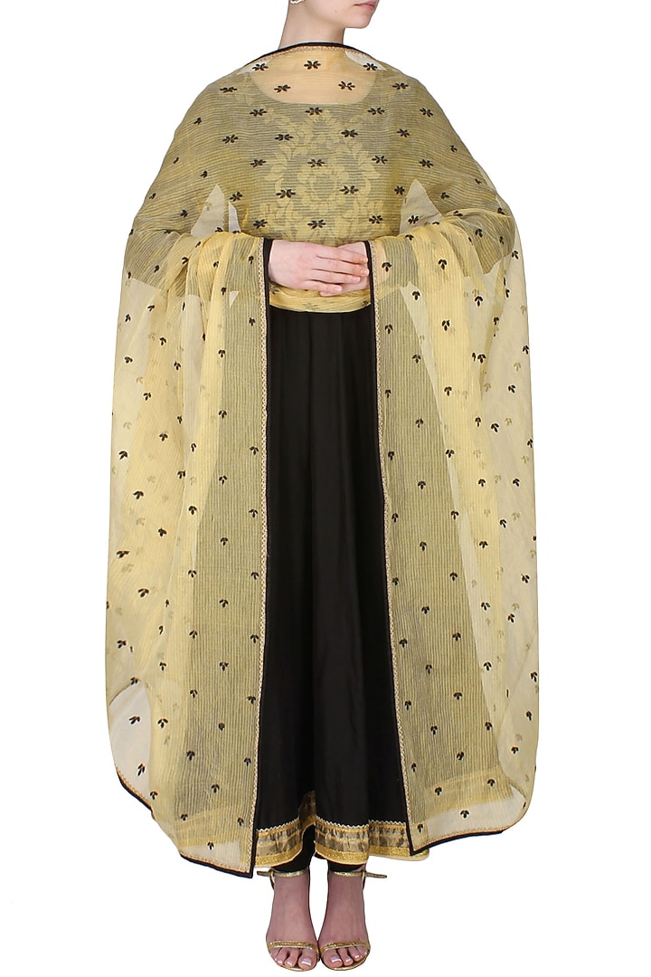 Ash grey handcut mtoifs kalidaar kurta and churidaar pants set available only at Pernia's Pop Up Shop.