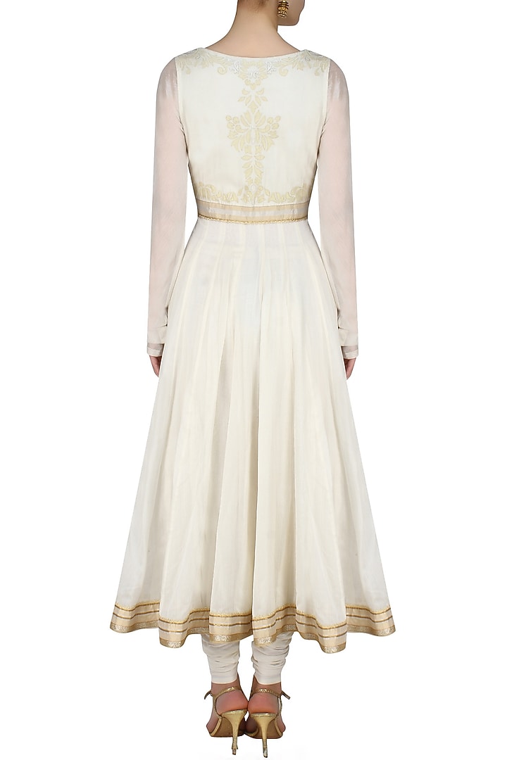 Ivory handcut mtoifs kalidaar kurta and churidaar pants set available only at Pernia's Pop Up Shop.