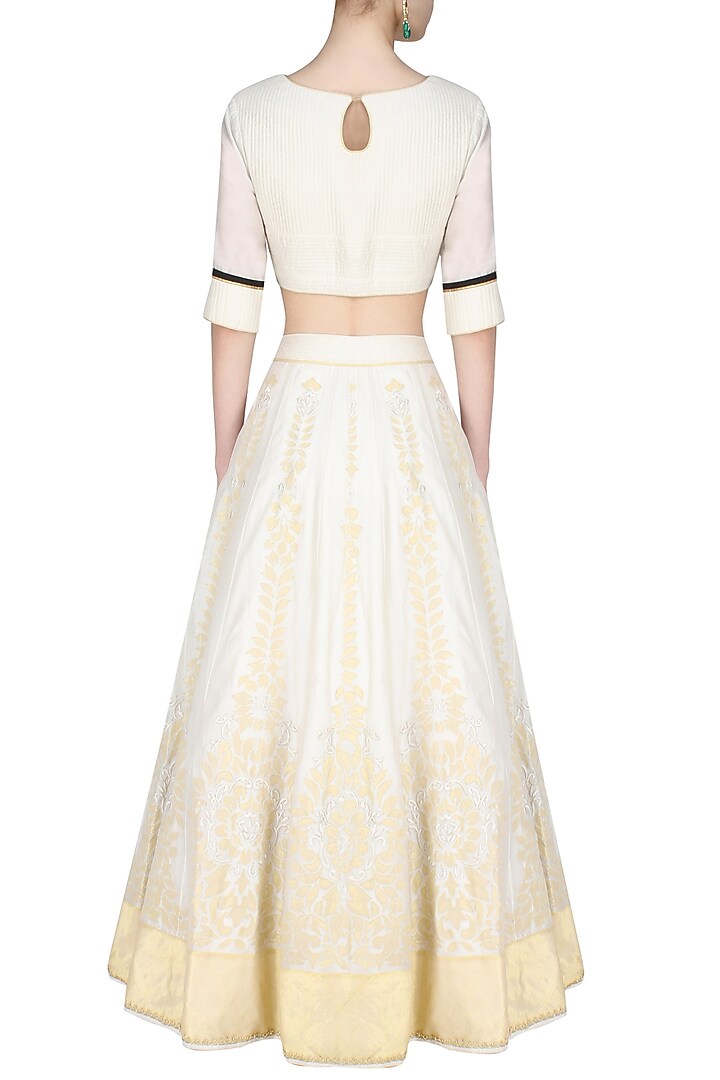 Ivory and gold aureate pale handcut motifs blouse and lehenga set available only at Pernia's Pop Up Shop.