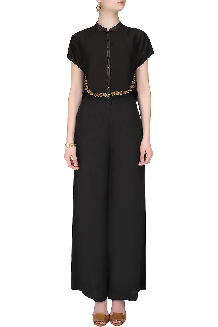 Black handcut motif winged midriff crop top available only at Pernia's Pop Up Shop.