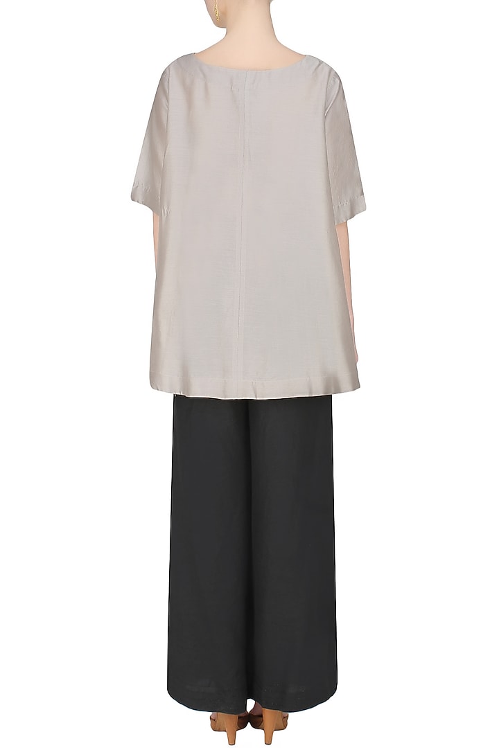 Ash grey handcut motif asymmetric flared top available only at Pernia's Pop Up Shop.