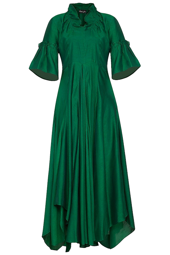 Emerald Green Maxi Dress With Scarf by Swati Jain