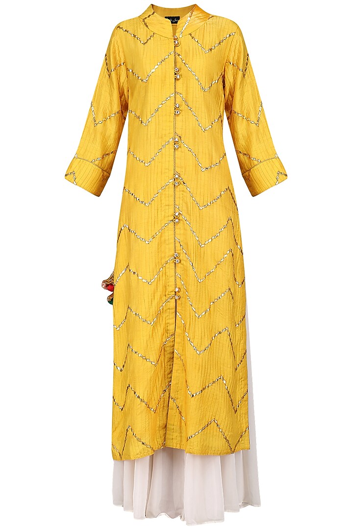 Mustard gota patti embellished kurta set available only at Pernia's Pop Up Shop.