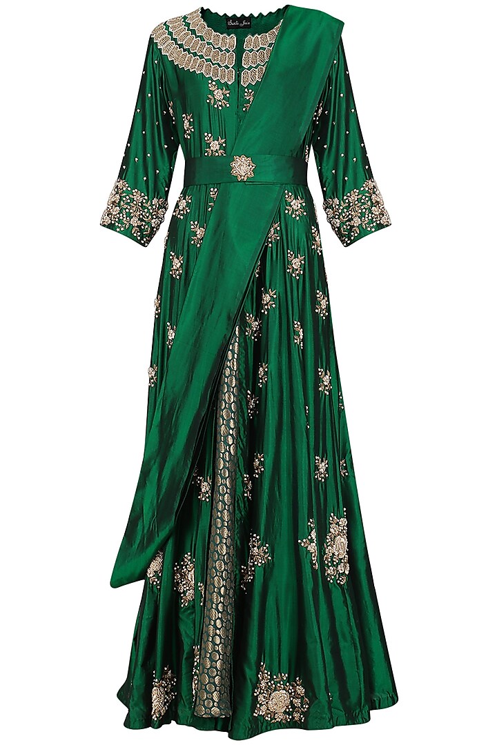 Green Embroidered Anarkali Gown by Swati Jain