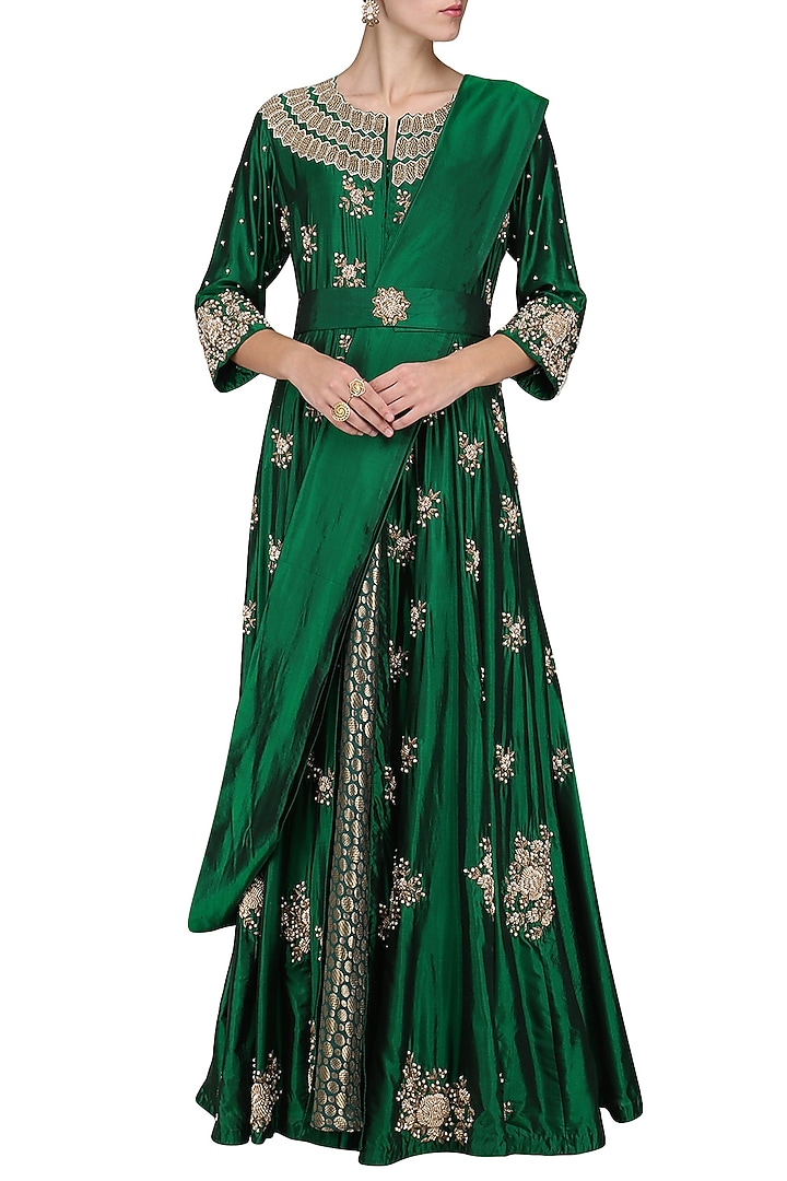 Green embroidered anarkali gown available only at Pernia's Pop Up Shop.