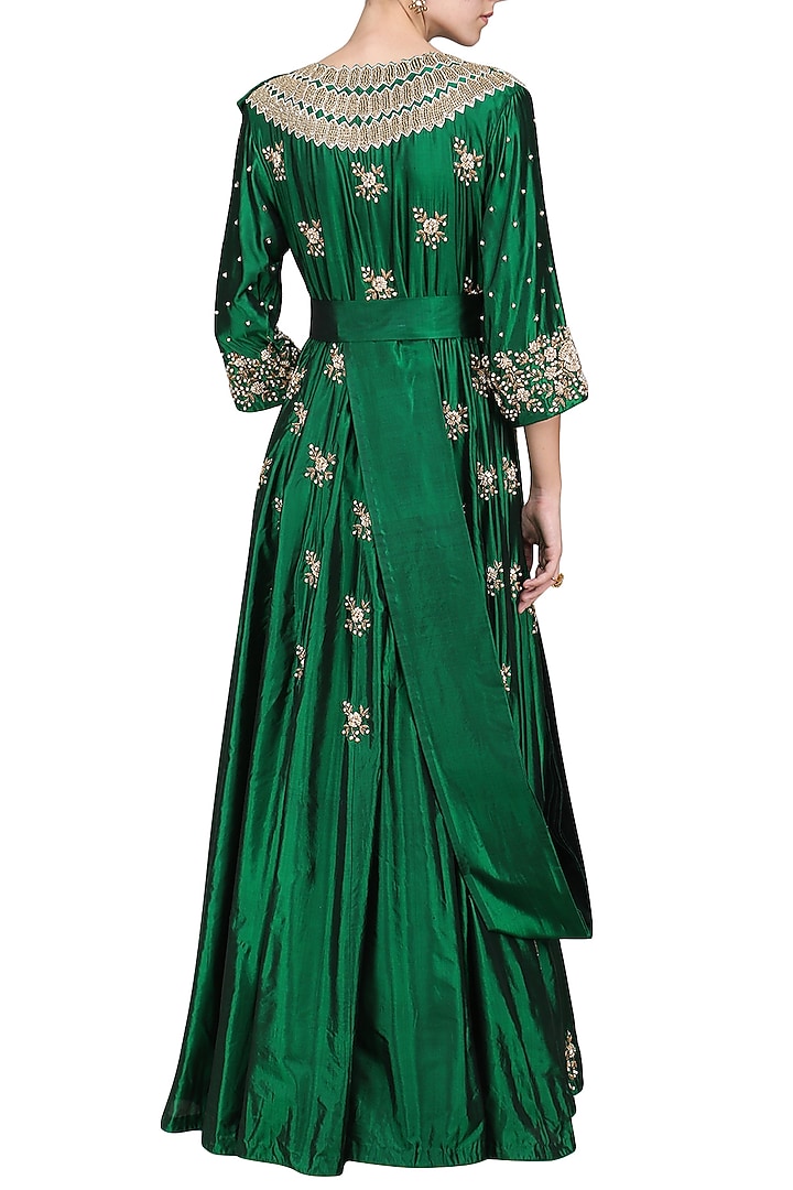 Green embroidered anarkali gown available only at Pernia's Pop Up Shop.