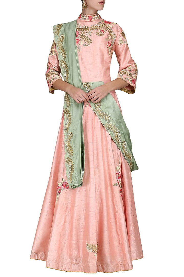 Pink floral print anarkali gown available only at Pernia's Pop Up Shop.