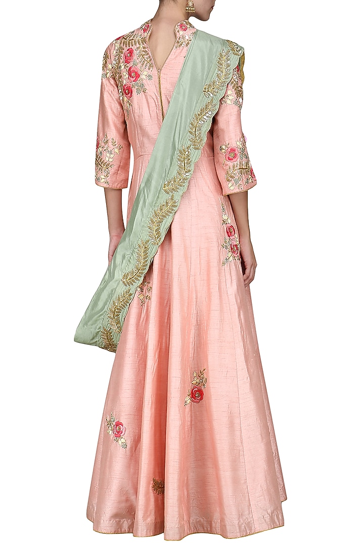 Pink floral print anarkali gown available only at Pernia's Pop Up Shop.